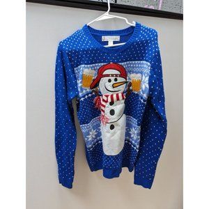 Jolly Sweaters Blue  Ugly Christmas Snowman with Beer Sweater
